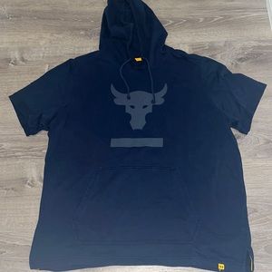 Under Armour Project Rock Navy Logo Hoodie Short Sleeve Sweatshirt XXL